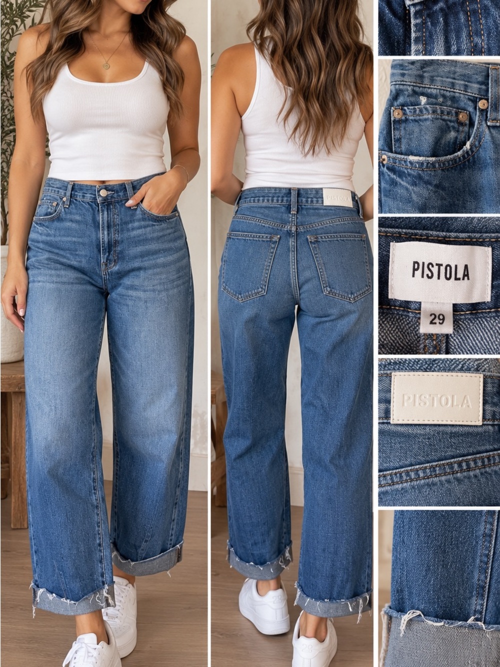 pistola Wide Leg High-Rise Jeans in Medium Blue Wash